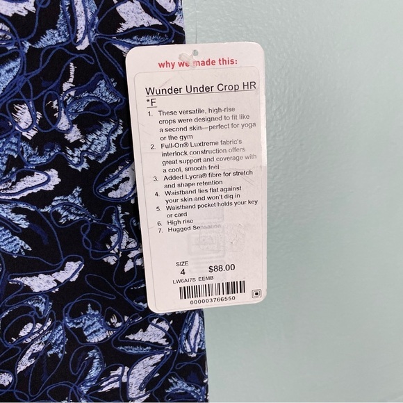 Lululemon Wunder Under‎ Crop High Rise 21” Embellished Multi Blue Sz 4 W6AI7S - Picture 5 of 5